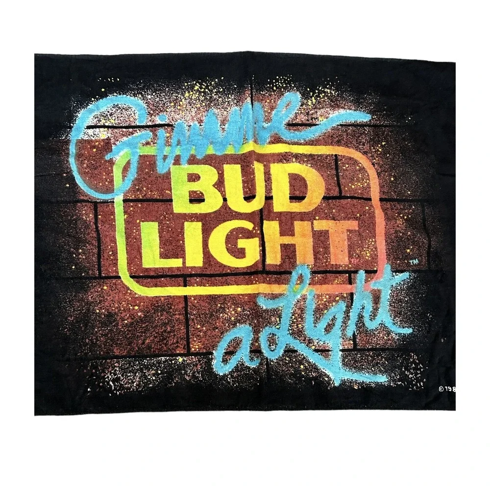 Vintage Anheuser Busch BUD LIGHT Beach Towel Beer Neon Gimme A Light Summer 1988